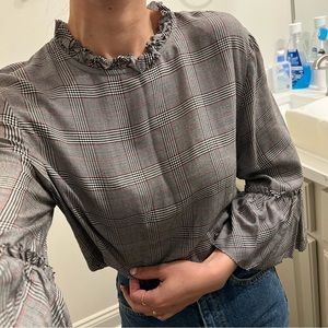 Plaid Flare Sleeve Tunic Top